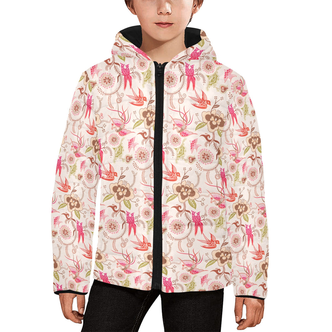 Swallow Pattern Print Design 01 Kids' Boys' Girls' Padded Hooded Jacket