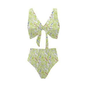 Tennis Pattern Print Design 01 Chest Bowknot High Waisted Bikini Swimsuit