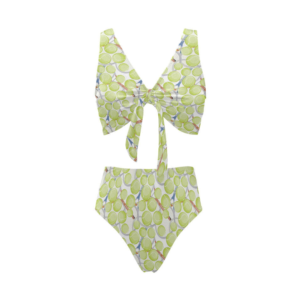 Tennis Pattern Print Design 01 Chest Bowknot High Waisted Bikini Swimsuit