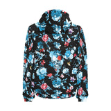 Skull flower roses leave pattern Men's Padded Hooded Jacket