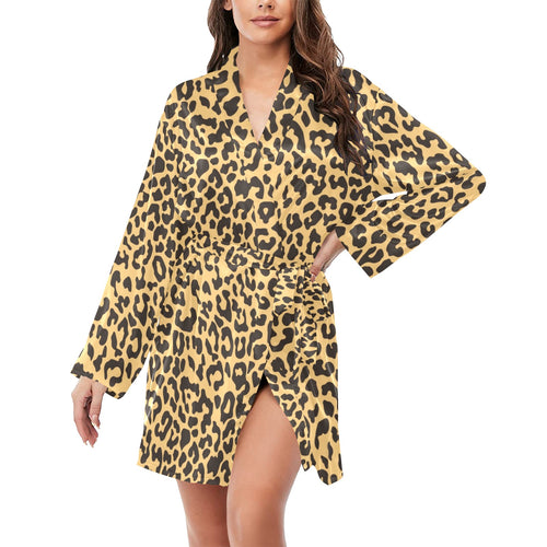 Leopard skin print Women's Long Sleeve Belted Night Robe