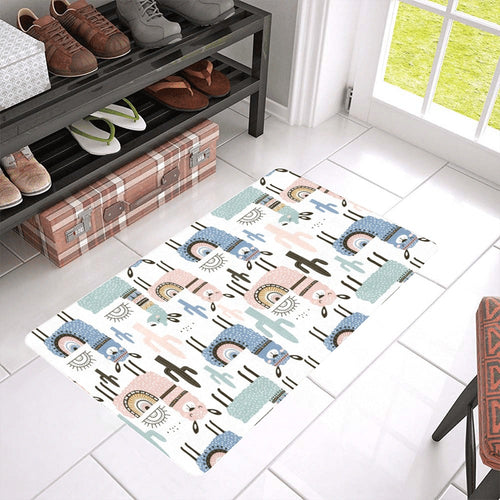 lama Alpaca cactus hand drawn pattern Doormat