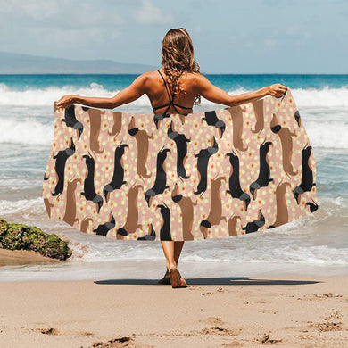 Dachshund floral background Beach Towel