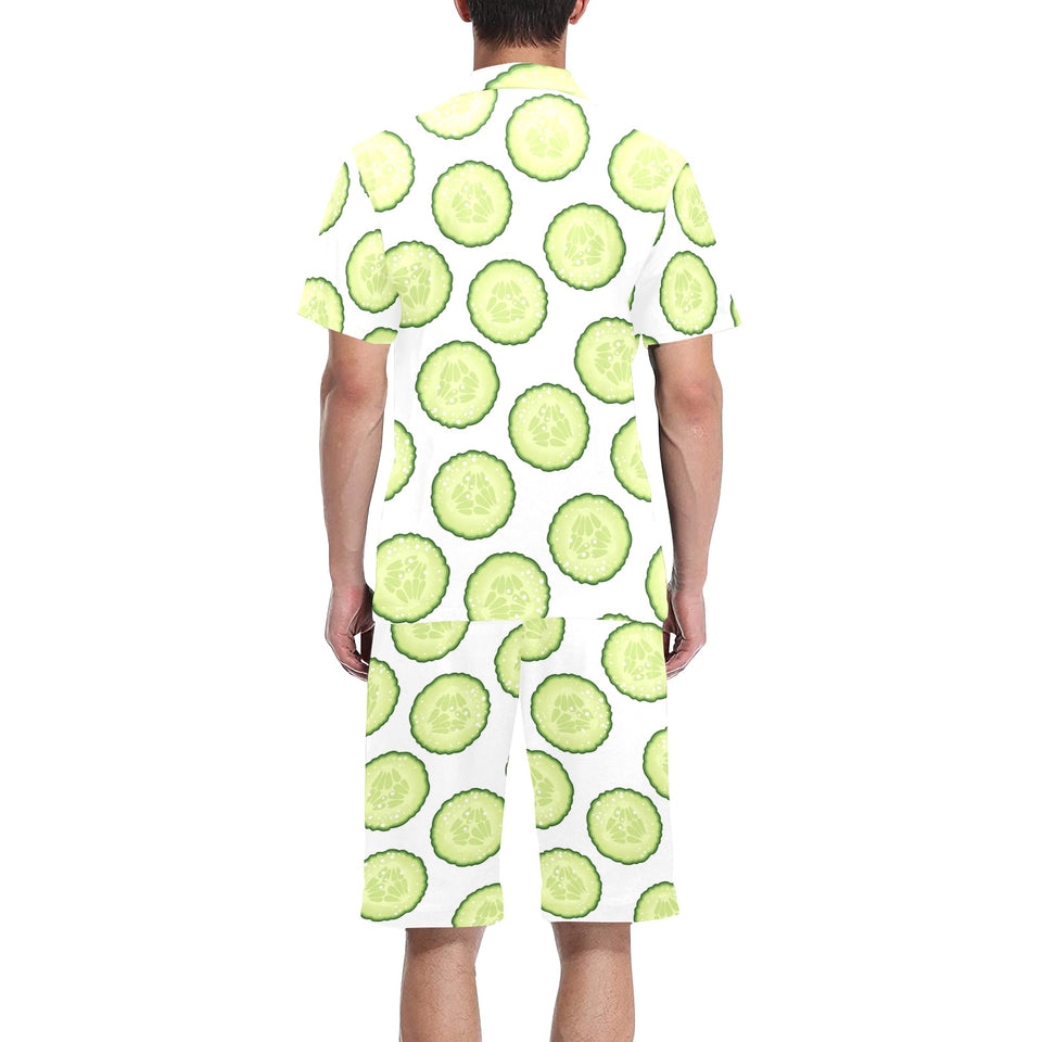 Cucumber slices pattern Men's V-Neck Short Pajama Set