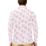 Watercolor pink heart pattern Men's Long Sleeve Polo Shirt