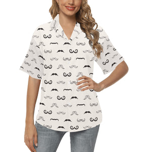 Mustache Beard Pattern Print Design 05 Women's All Over Print Hawaiian Shirt