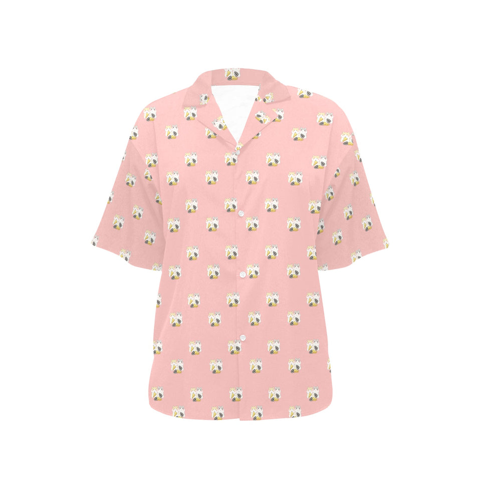 Cute hamster cheese pattern pink background Women's All Over Print Hawaiian Shirt