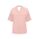 Cute hamster cheese pattern pink background Women's All Over Print Hawaiian Shirt