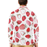 watercolor hand drawn beautiful strawberry pattern Men's Long Sleeve Polo Shirt