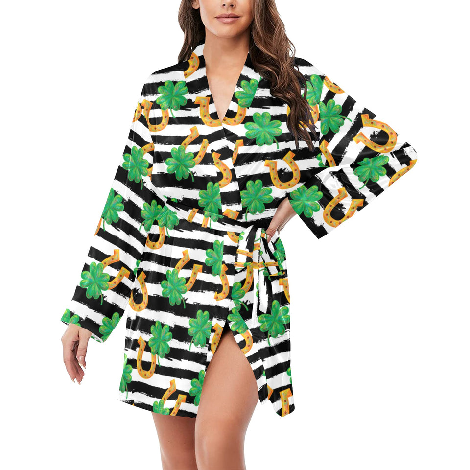 Horseshoes Pattern Print Design 01 Women's Long Sleeve Belted Night Robe