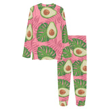 Avocado slices leaves pink back ground Women's All Over Print Pajama Set