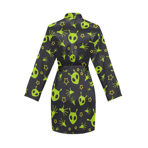 Alien Pattern Print Design 02 Women's Long Sleeve Belted Night Robe
