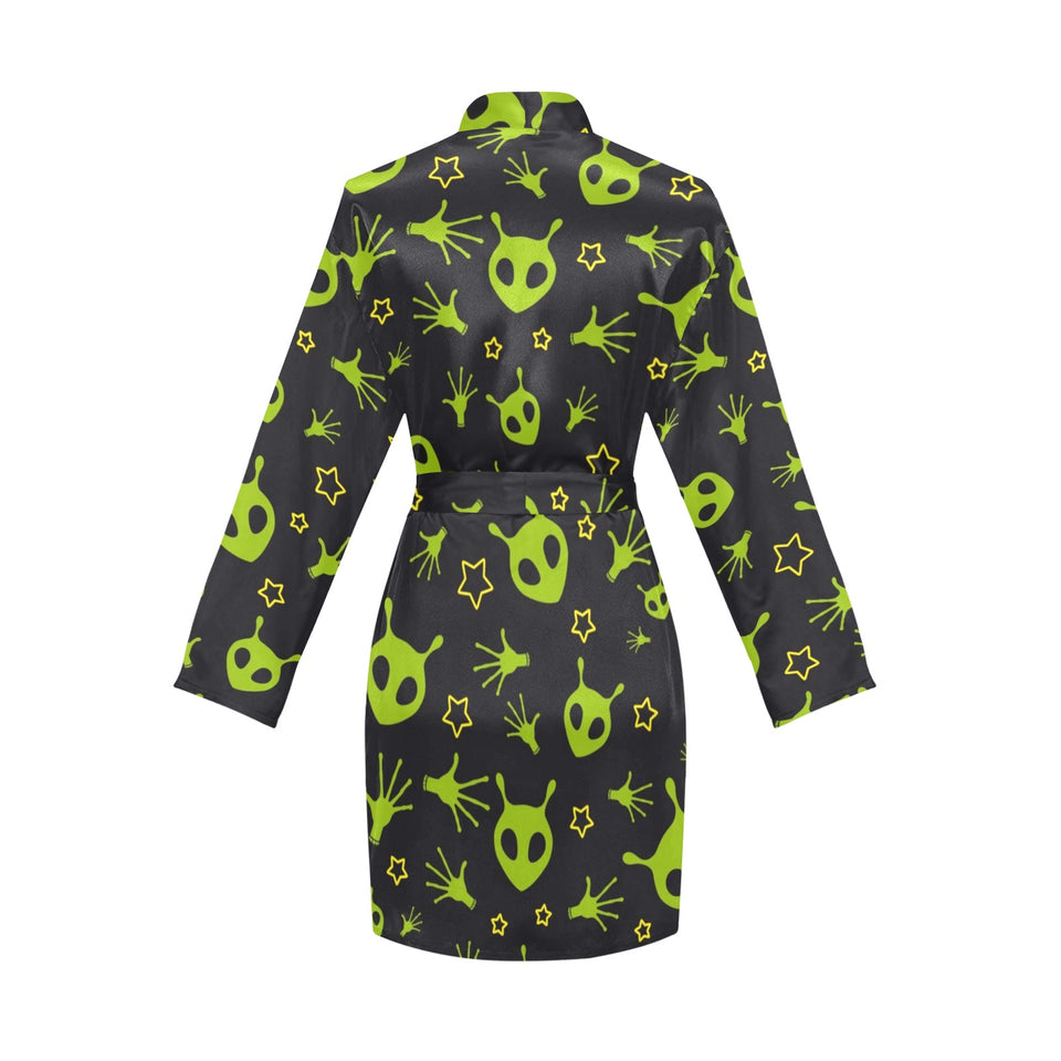 Alien Pattern Print Design 02 Women's Long Sleeve Belted Night Robe