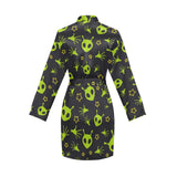 Alien Pattern Print Design 02 Women's Long Sleeve Belted Night Robe