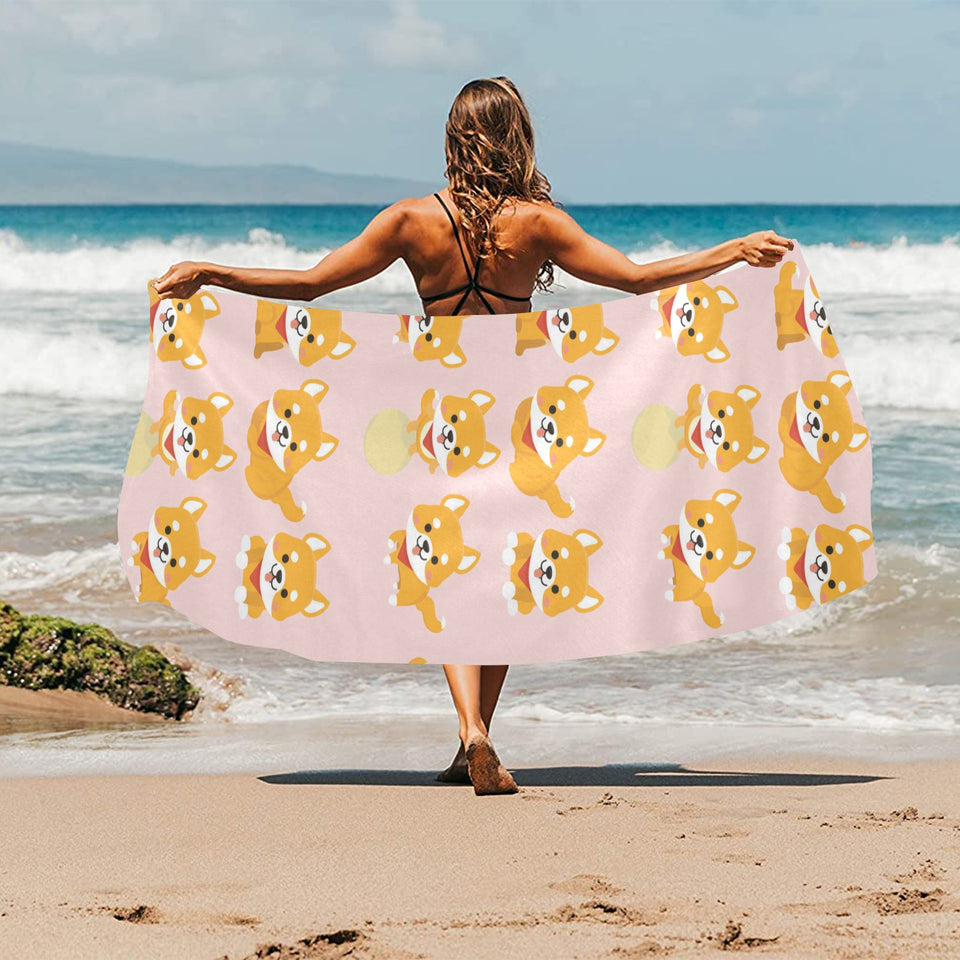 Cute shiba inu dog pattern Beach Towel