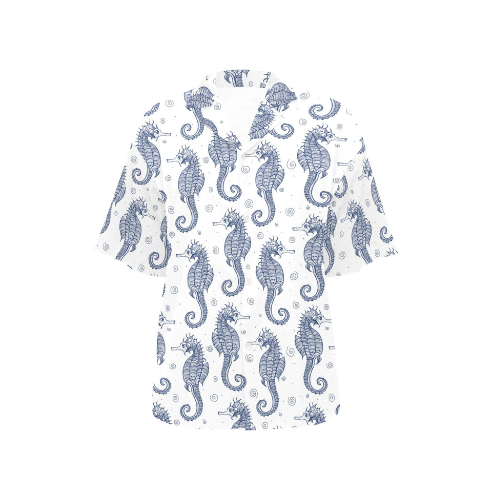 Seahorse pattern background Women's All Over Print Hawaiian Shirt