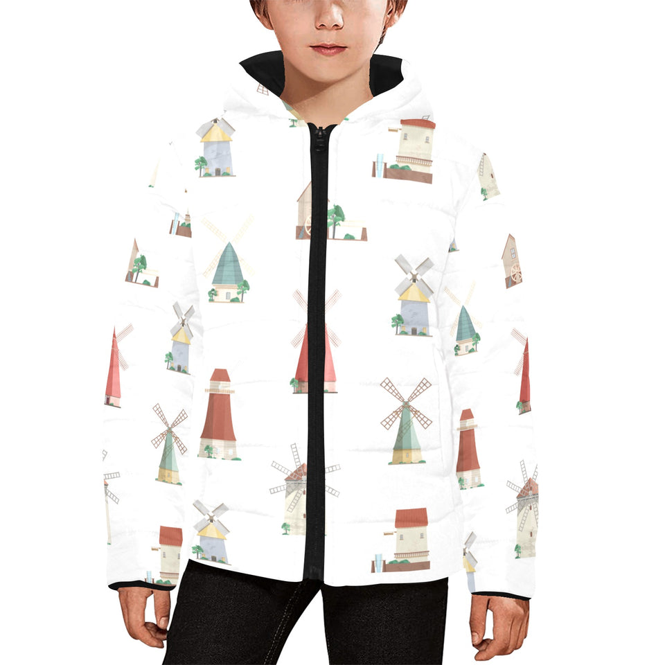 windmill design pattern Kids' Boys' Girls' Padded Hooded Jacket