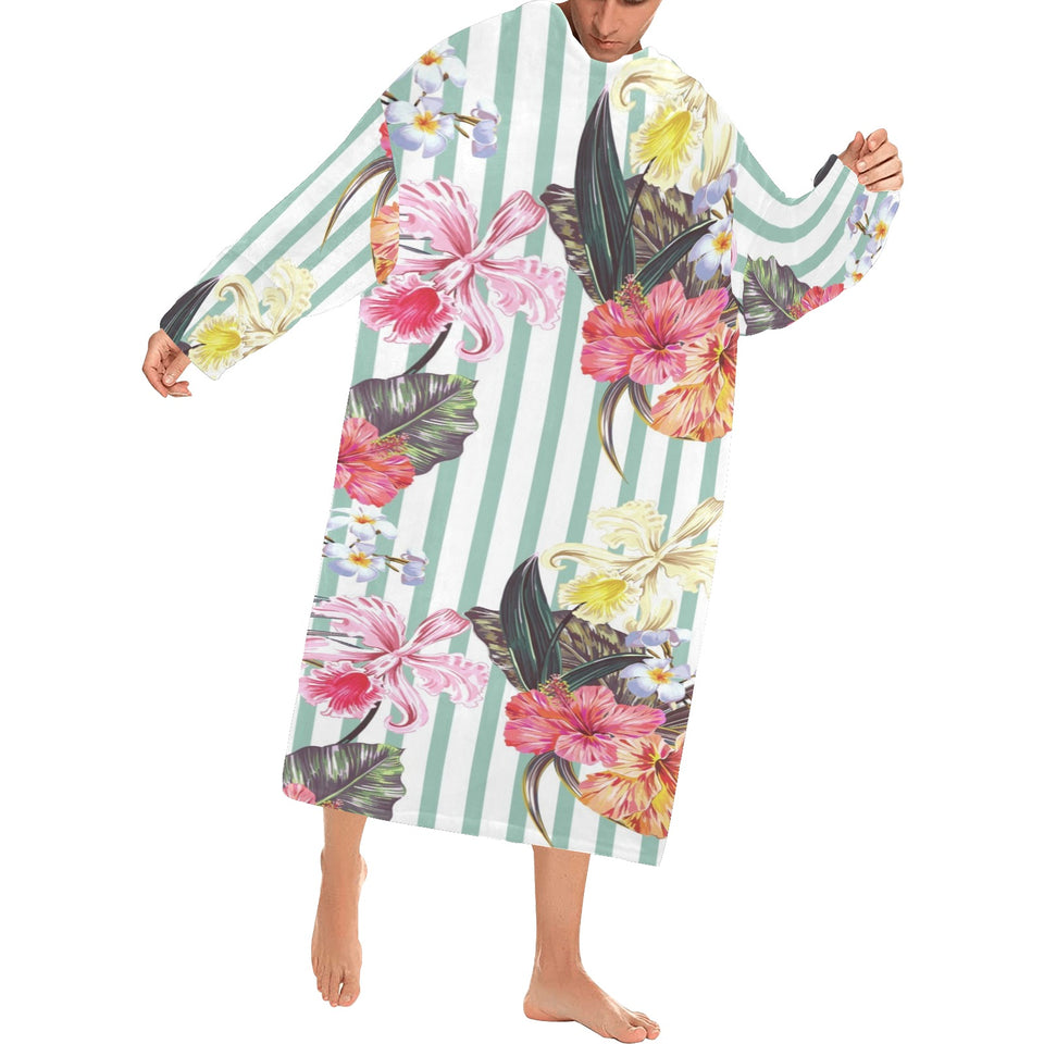 Colorful orchid flower pattern Blanket Robe with Sleeves