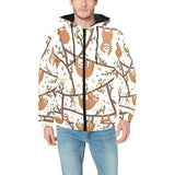 Sloths hanging on the tree pattern Men's Padded Hooded Jacket