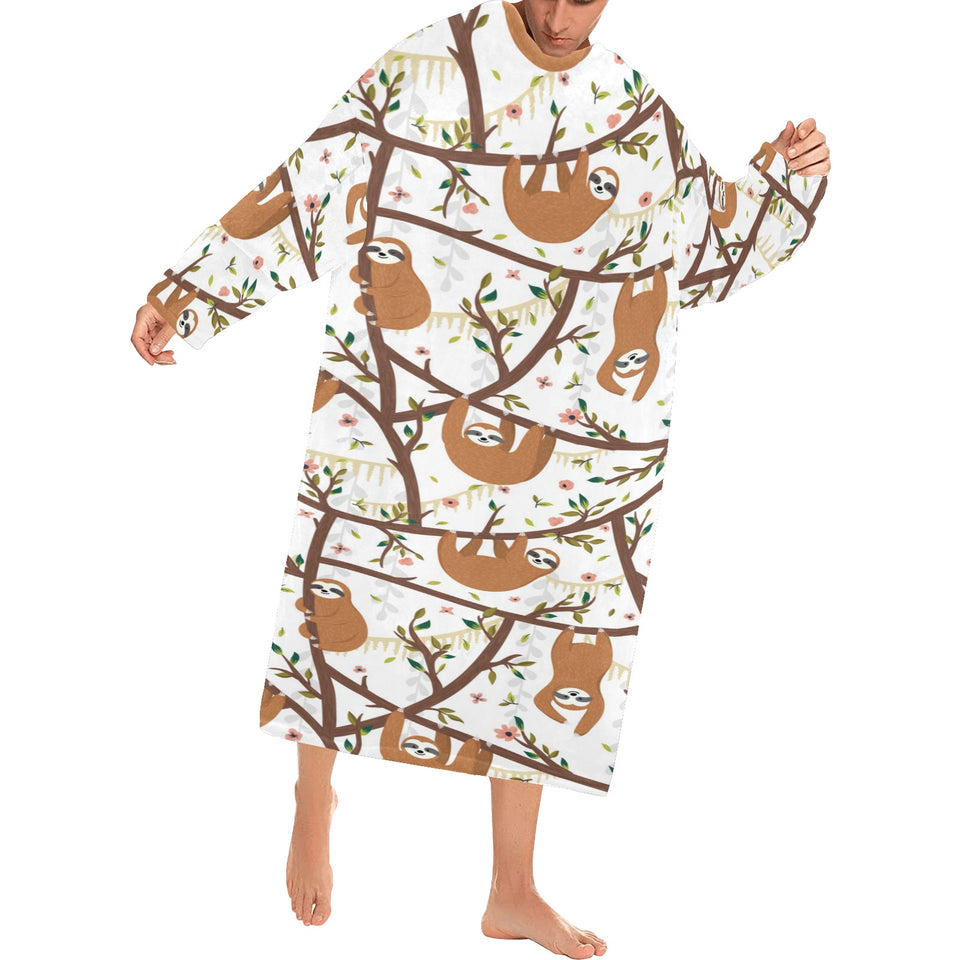 Sloths hanging on the tree pattern Blanket Robe with Sleeves
