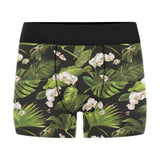 White orchid flower tropical leaves pattern blackg Men's All Over Print Boxer Briefs Men's Underwear