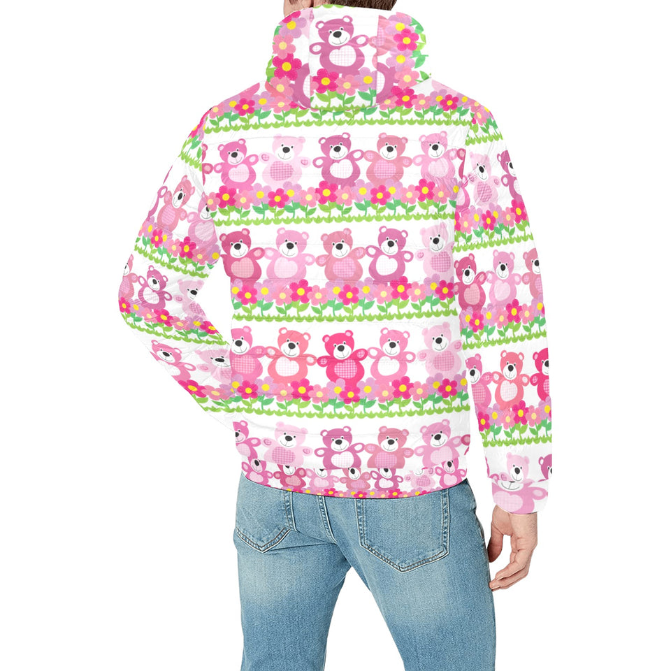 Teddy Bear Pattern Print Design 04 Men's Padded Hooded Jacket