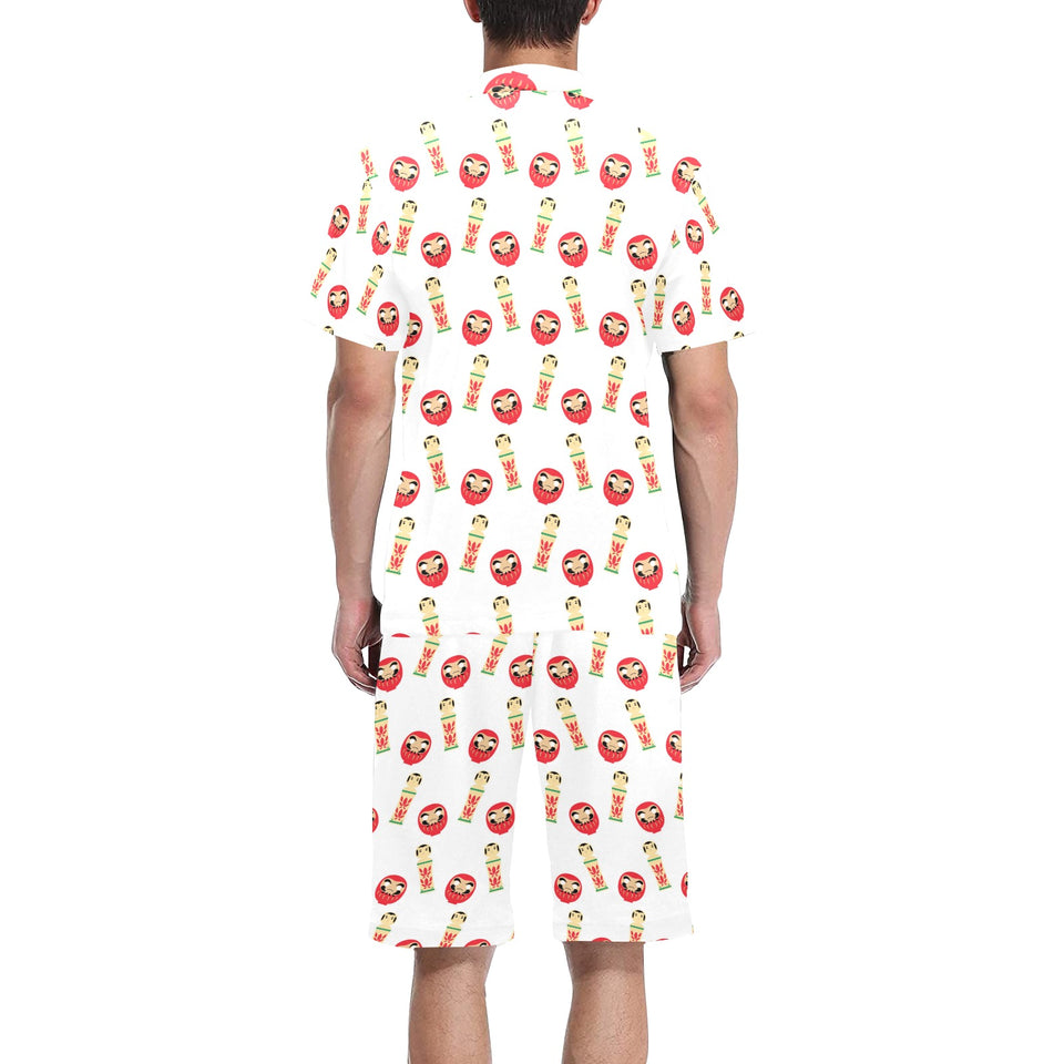 Daruma japanese wooden doll Men's V-Neck Short Pajama Set