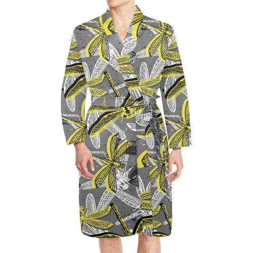 Hand drawn dragonfly pattern Men's Long Sleeve Belted Night Robe