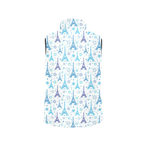 Blue Eiffel Tower Theme Pattern Print Design 01 Women's Padded Vest