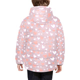 coral white heart pattern Kids' Boys' Girls' Padded Hooded Jacket