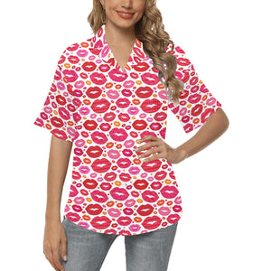 Lips Pattern Print Design 01 Women's All Over Print Hawaiian Shirt