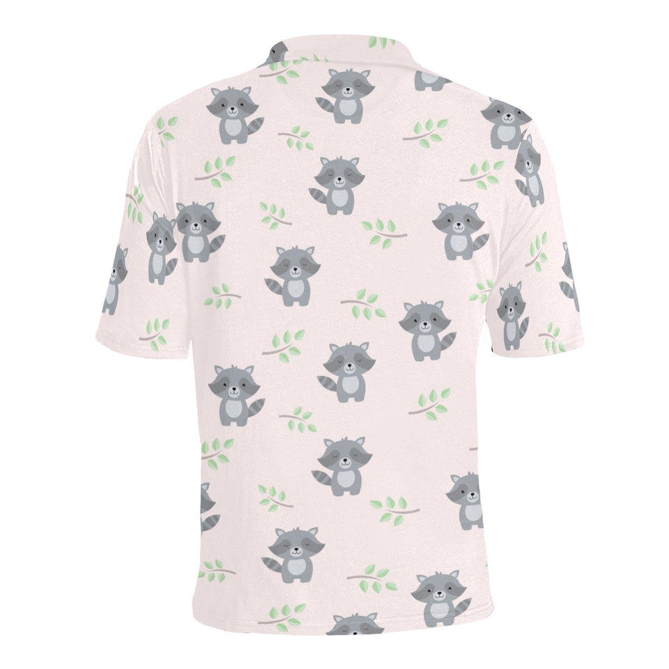 cute raccoons leaves pattern Men's All Over Print Polo Shirt