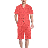 strawberry pattern red background Men's V-Neck Short Pajama Set