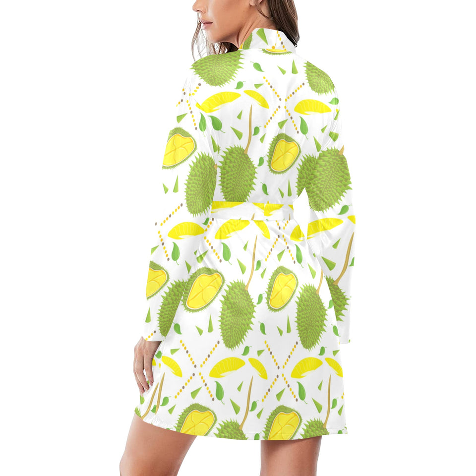 Durian pattern background Women's Long Sleeve Belted Night Robe