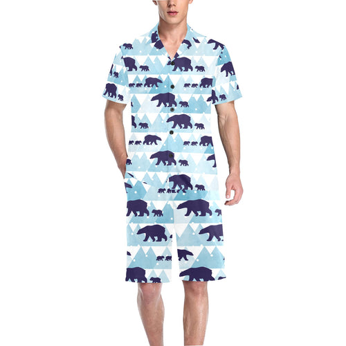 polar bear winter snow pattern Men's V-Neck Short Pajama Set