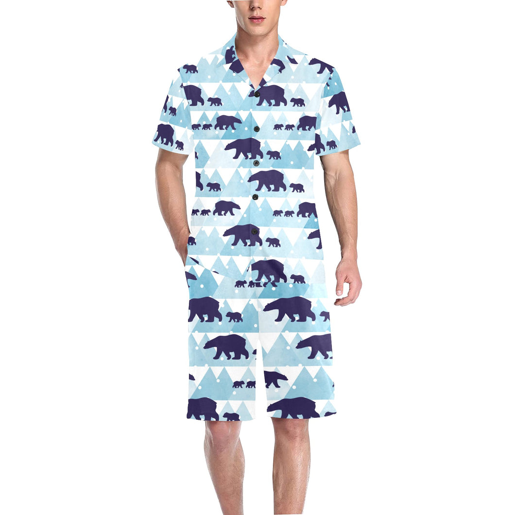 polar bear winter snow pattern Men's V-Neck Short Pajama Set