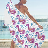 Purple seahorse blue coral pattern Beach Towel