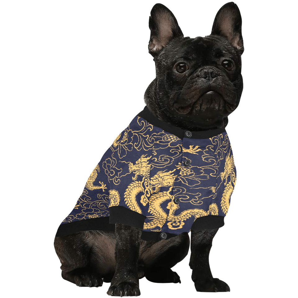 Gold dragon pattern All Over Print Pet Dog Round Neck Fuzzy Shirt