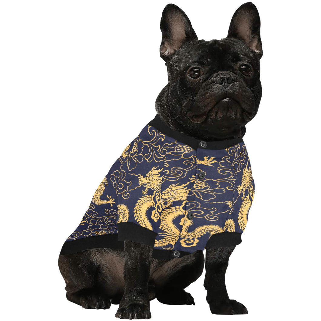 Gold dragon pattern All Over Print Pet Dog Round Neck Fuzzy Shirt