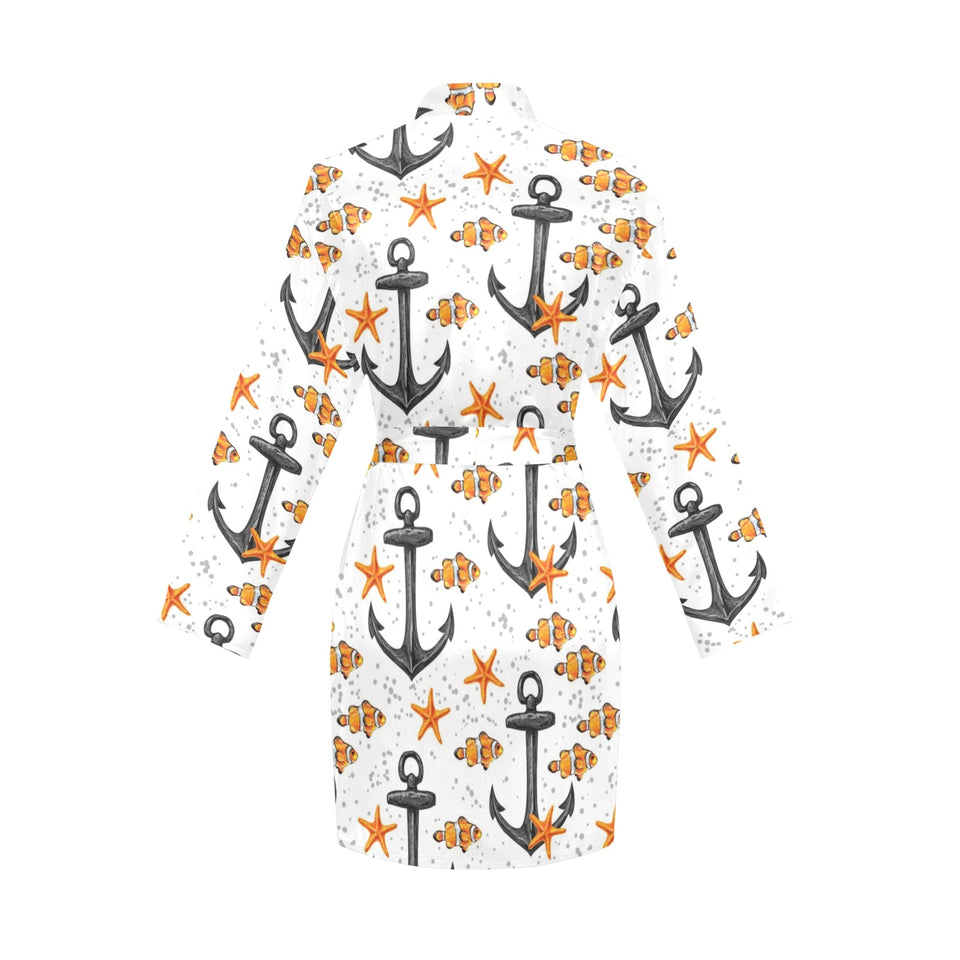 Clown Fish Pattern Print Design 02 Women's Long Sleeve Belted Night Robe