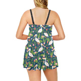 Pelican Pattern Print Design 05 Chest Sexy Pleated Two Piece Swim Dress