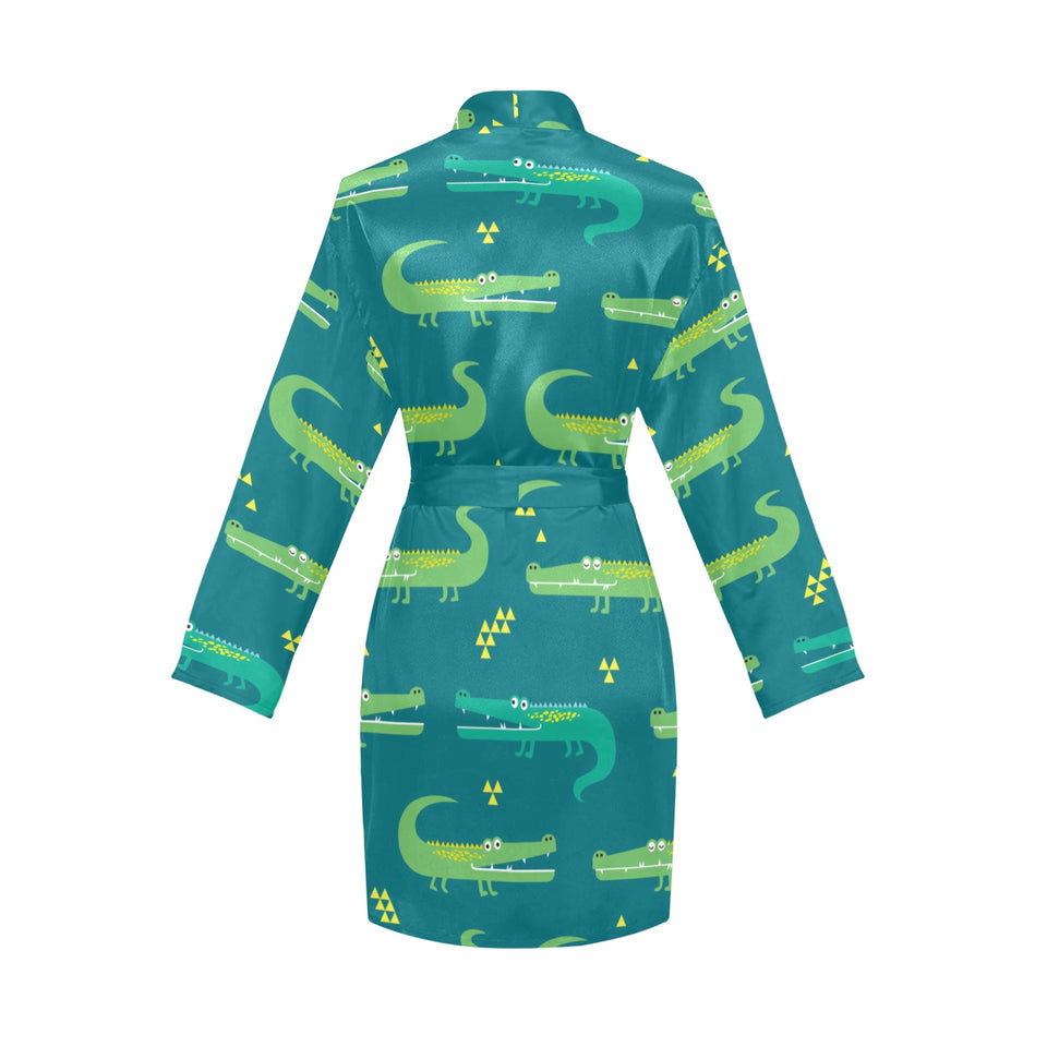Crocodile pattern Women's Long Sleeve Belted Night Robe