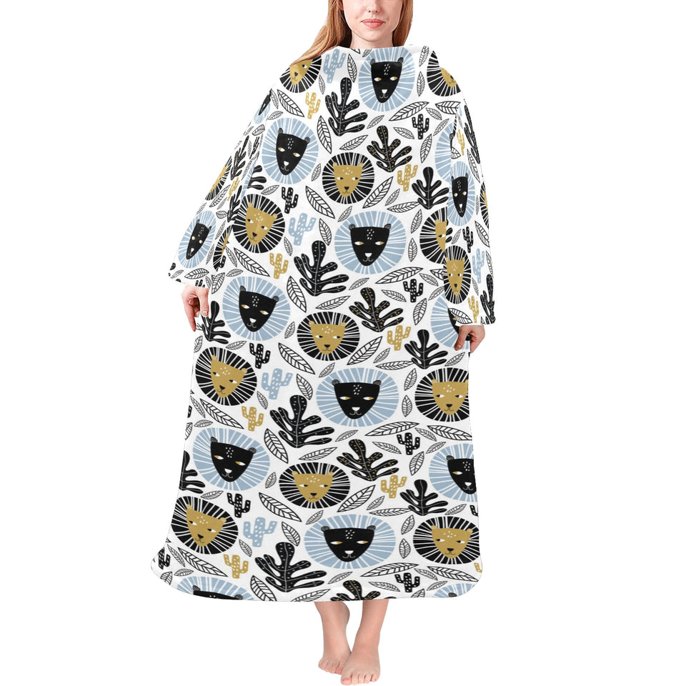 Lion Pattern Print Design 05 Blanket Robe with Sleeves