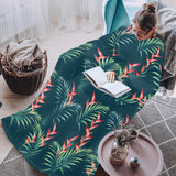 heliconia flowers, palm and monstera leaves on bla Blanket Robe with Sleeves