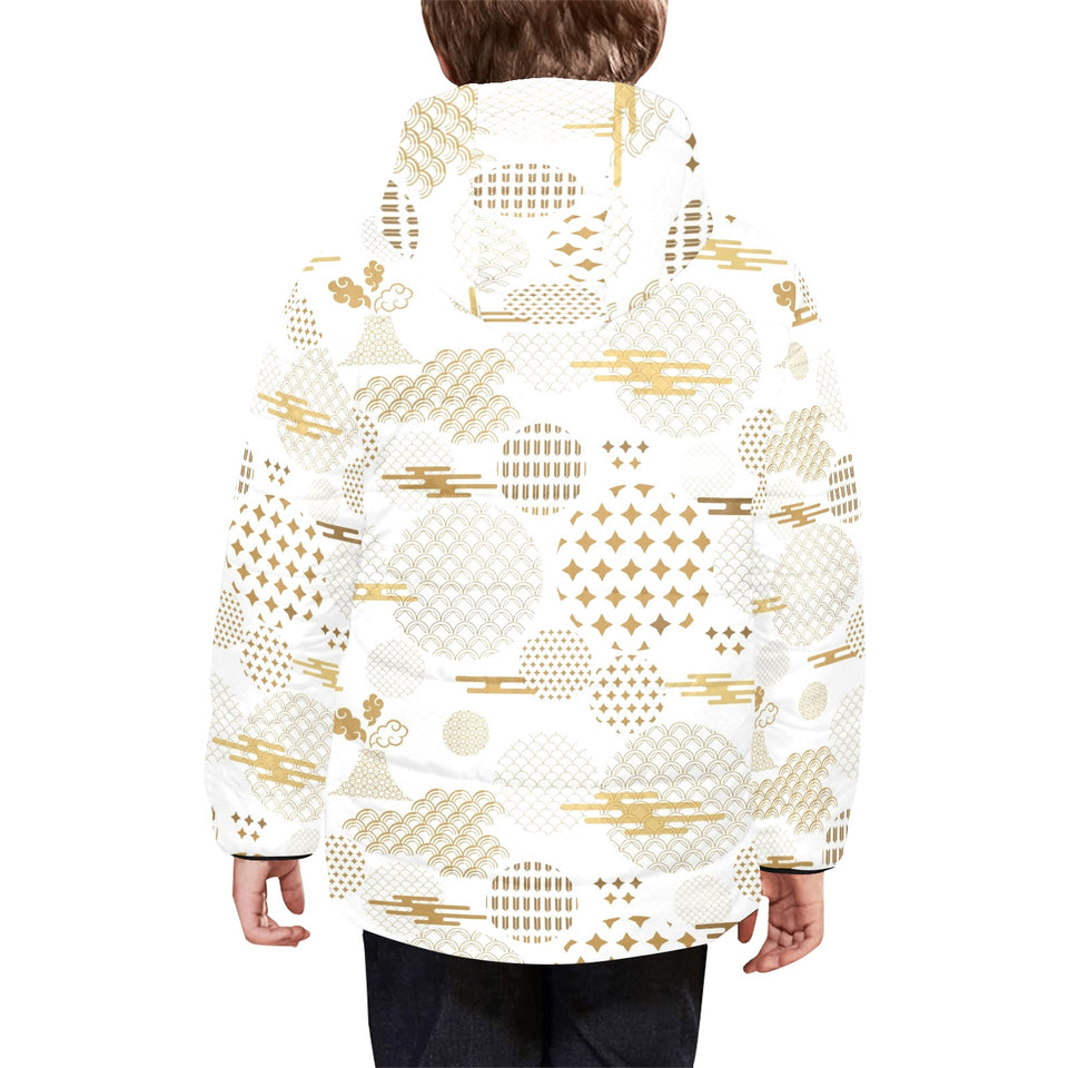 Beautiful gold japanese pattern Kids' Boys' Girls' Padded Hooded Jacket