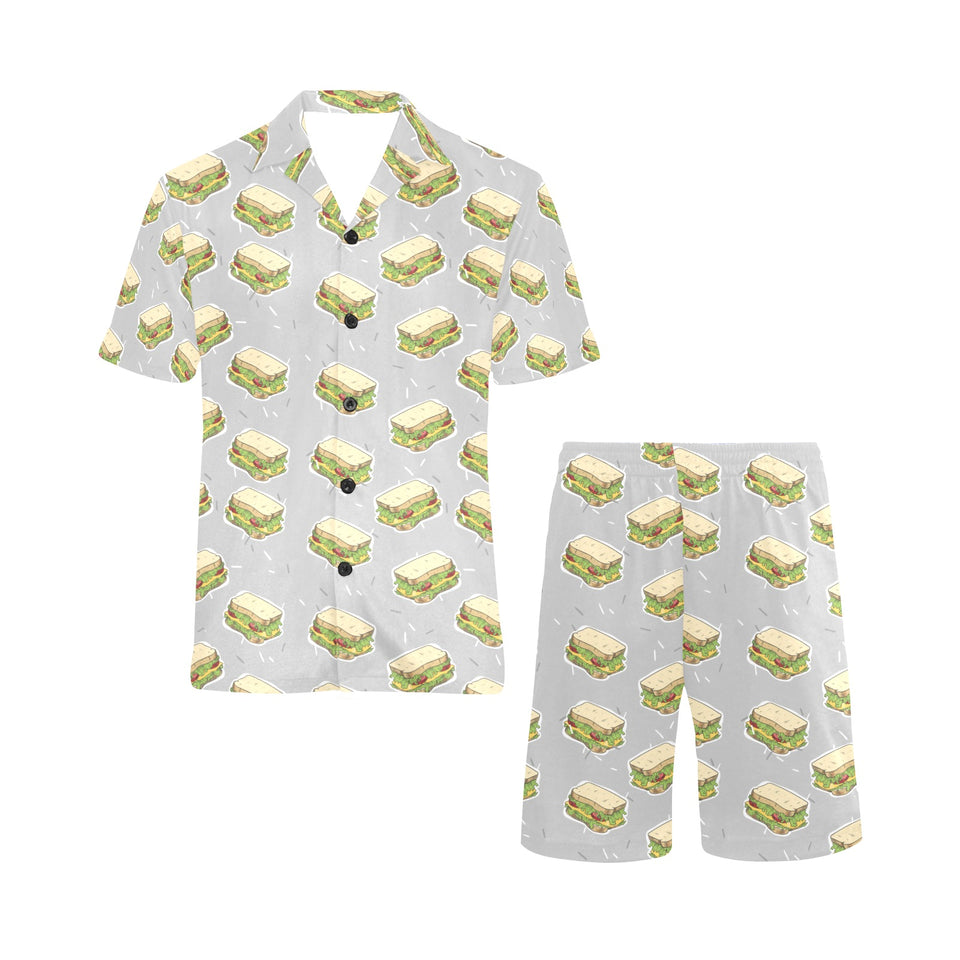 Sandwich Pattern Print Design 05 Men's V-Neck Short Pajama Set