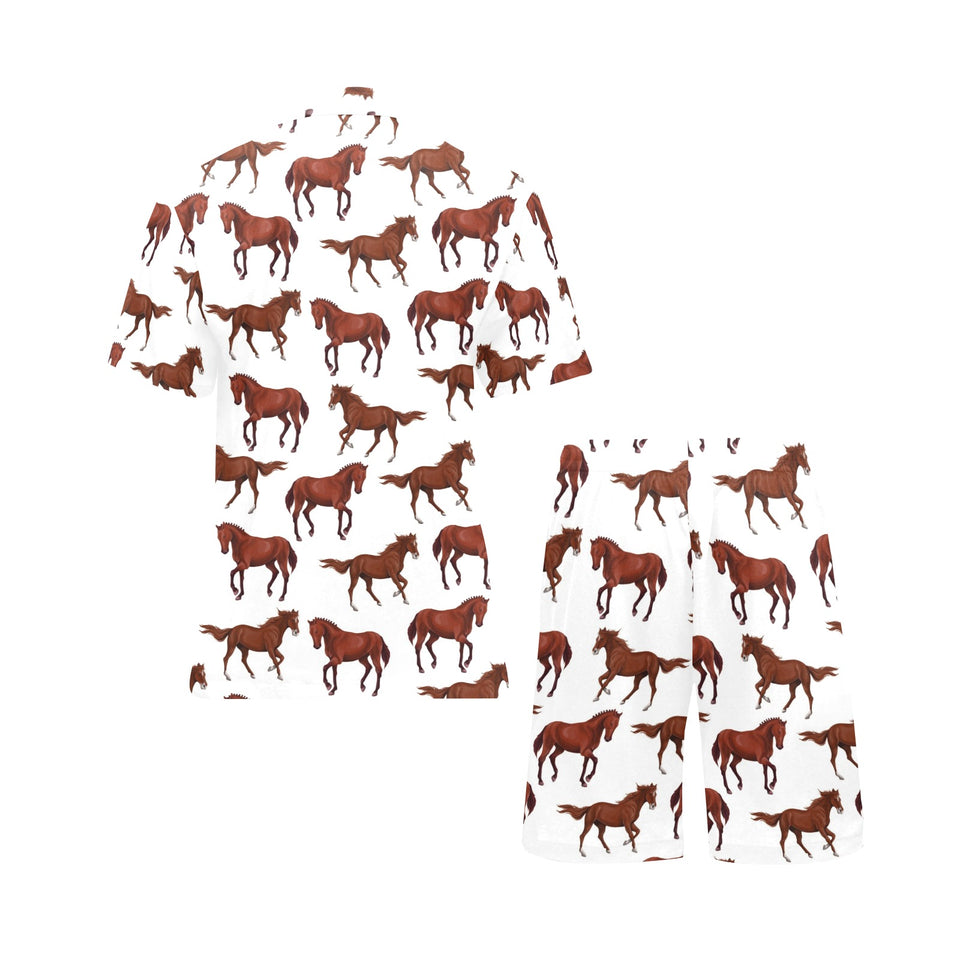 Horses running pattern background Men's V-Neck Short Pajama Set