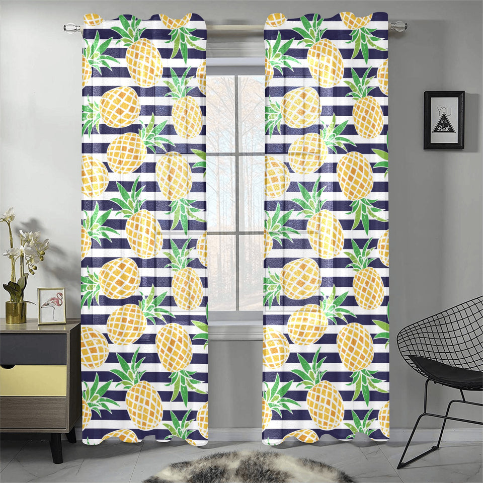 Pineapples pattern striped background Gauze Curtain