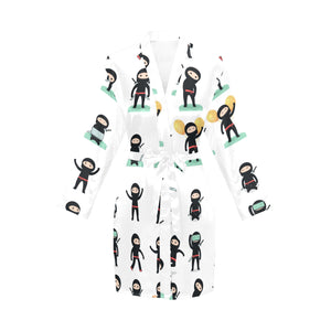 Cute ninja katana sword pattern Women's Long Sleeve Belted Night Robe