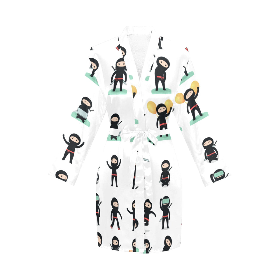Cute ninja katana sword pattern Women's Long Sleeve Belted Night Robe